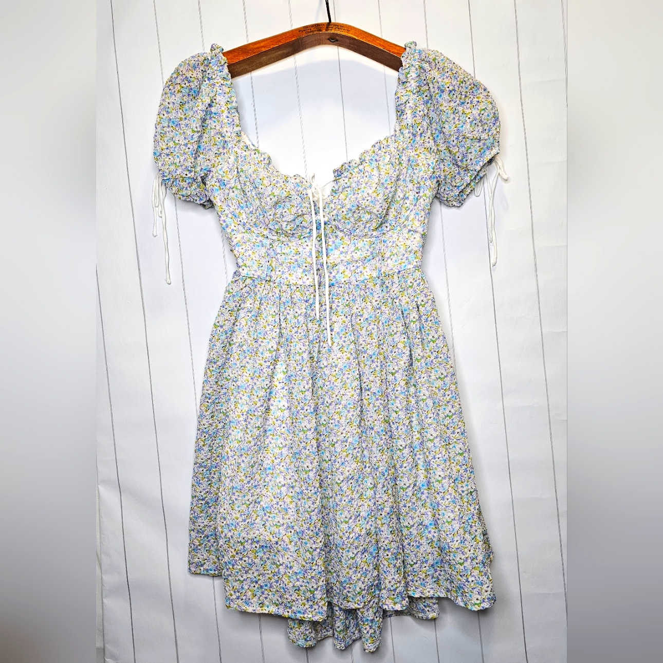 Asos Love Triangle Milk Maid Mini Dress With Open Back In Blue Ditsy